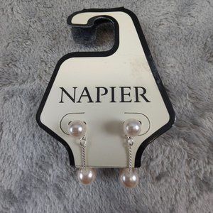 New Napier Faux Pearl Drop Earrings Rose‎ White Push Back Elegant Eveningwear